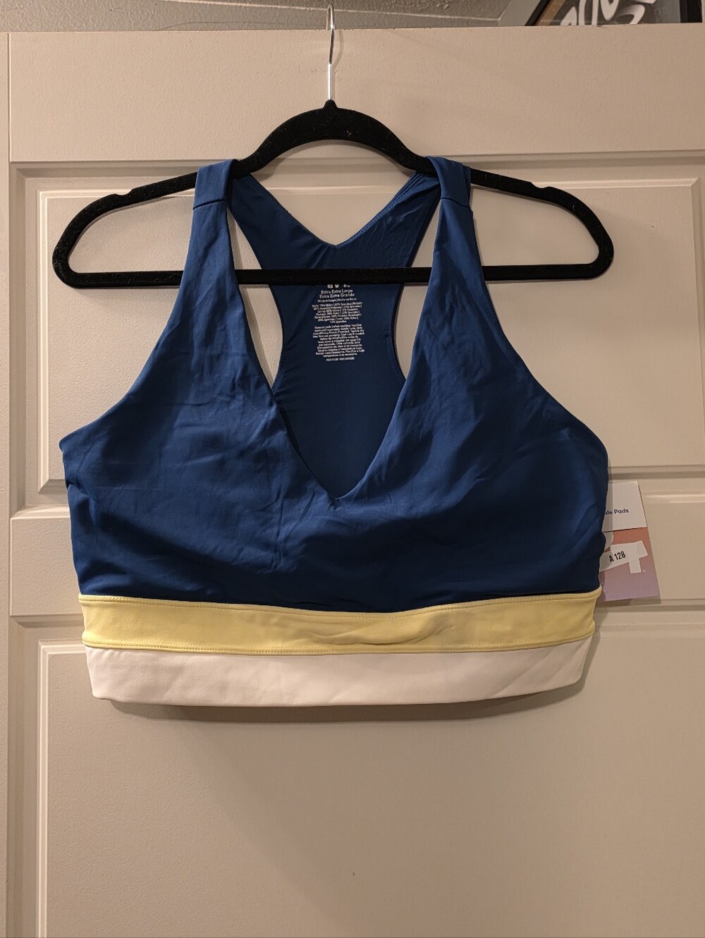 JoyLab Blue Racerback Sports Bra with Yellow and White Band Size XXL